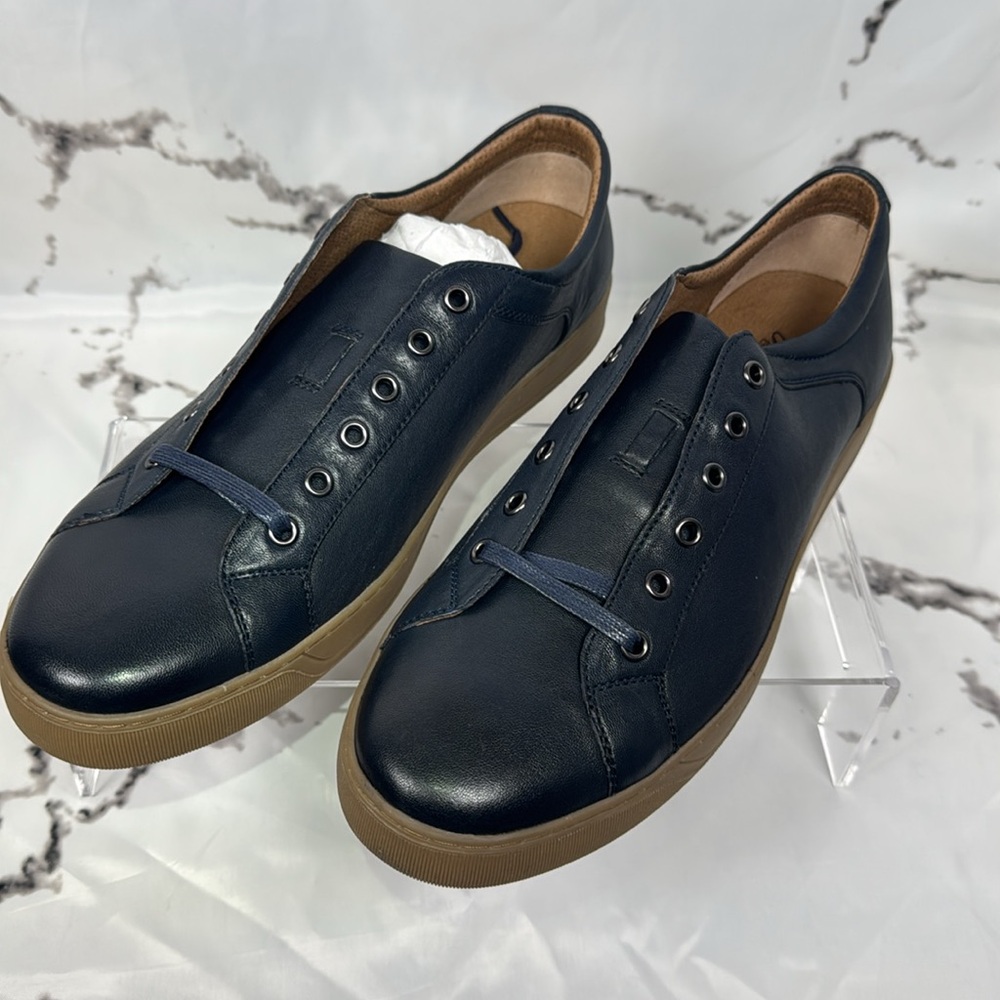 Johnson & Murphy Leather Sneakers Allister Navy Full Grain Leather Tan Sole